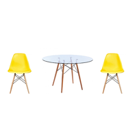 3 Piece Glass Table and Yellow Wooden Leg Chairs