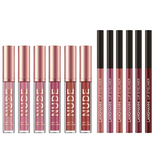 12-Piece Matte Liquid Lipstick + Lip Liner Pens Set, Velvety Nude Lip Stain