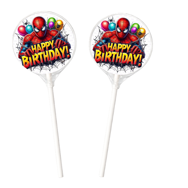 Happy Birthday Lollipops (Spiderman theme) - 12 Pack - Party Candy