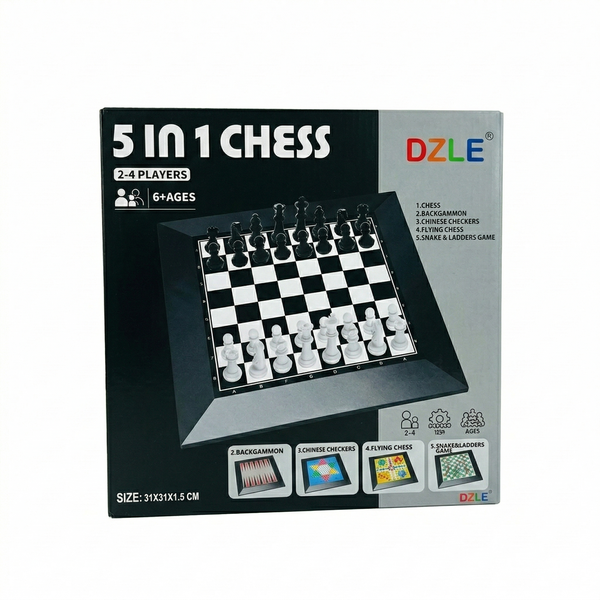5-in-1 Classic Board Game Set - Chess, Backgammon, Snakes &amp; Ladders &amp; More