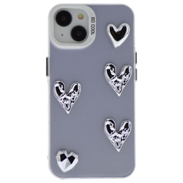 Reflective Phone Case With Glossy 3D Heart Accents - Compatible With iPhone