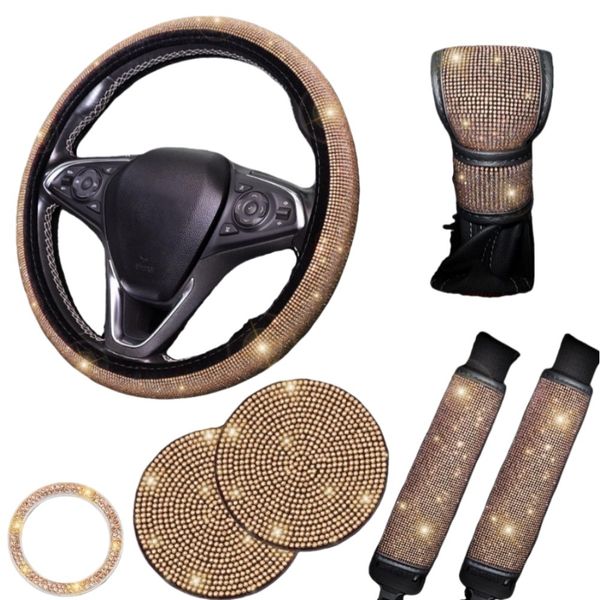 Bling Car Accessories Set Of 7 Pack, Crystal Rhinestone Steering WheelCover