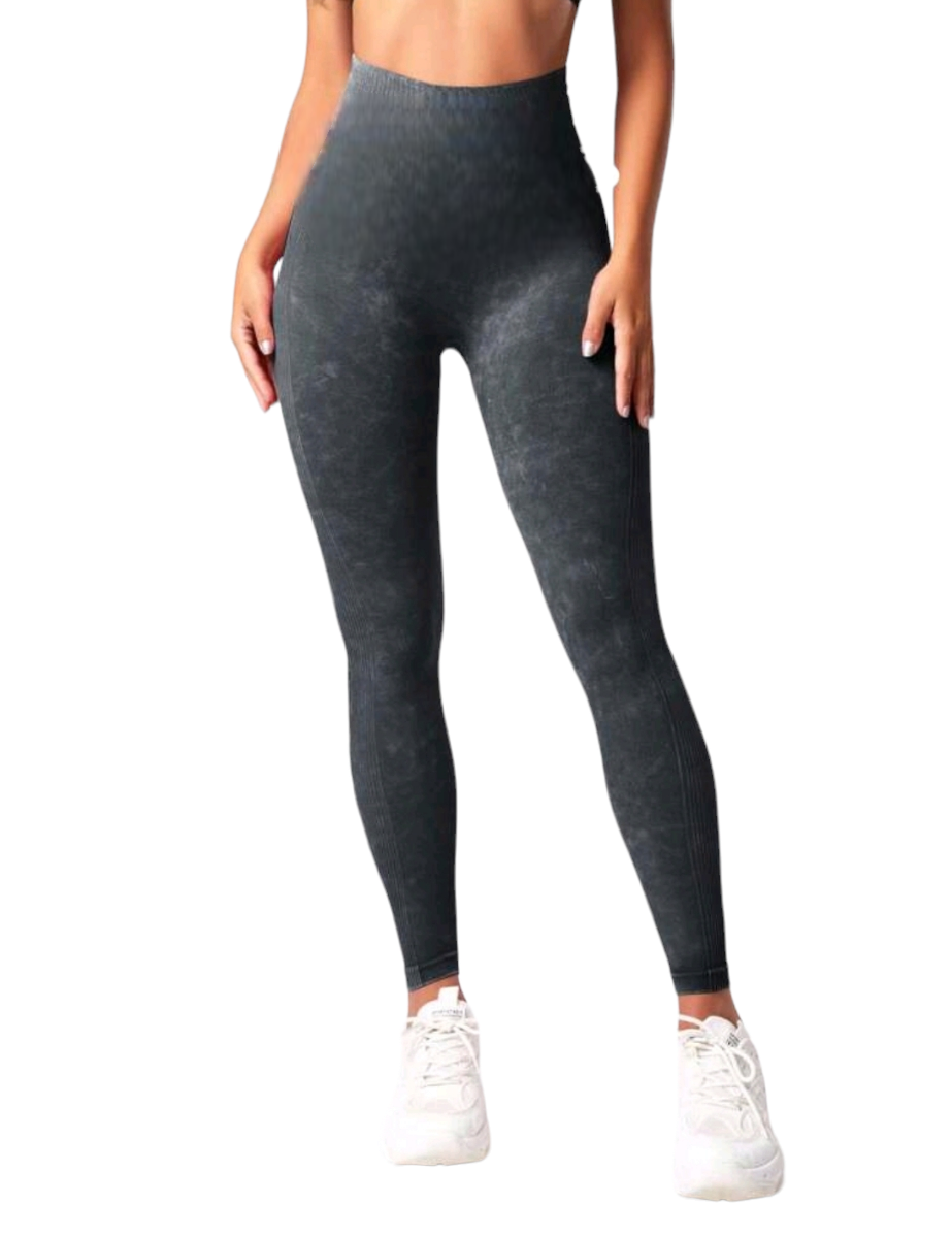 Tie Dye Tummy Control Sports Leggings - Grey