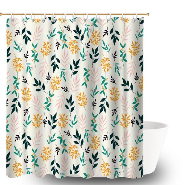 Bathroom Shower Curtain, Leaf Pattern Bathroom Curtains for Home, Hotel