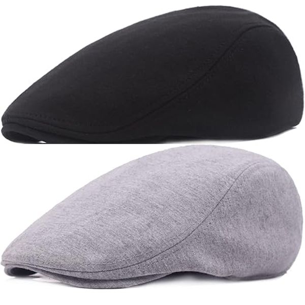 2Pcs Men Cotton Newsboy Soft Fit Cabbie Driving Hat Cap