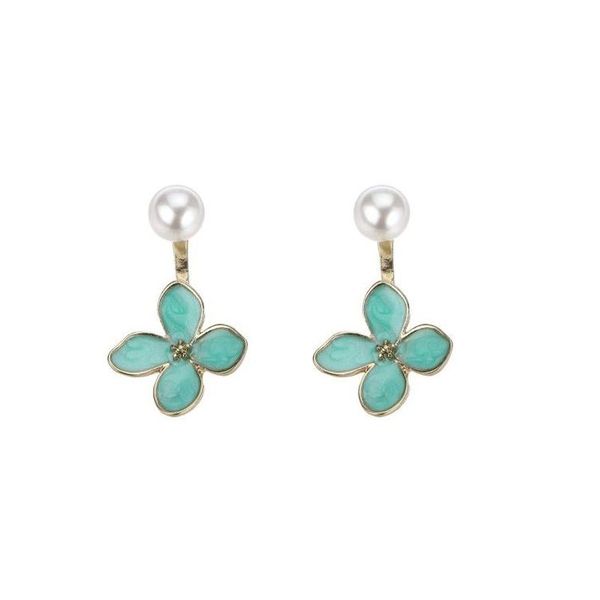 Semiwild - Earrings - Pearl &amp; Mint Enamel Flower Huggies