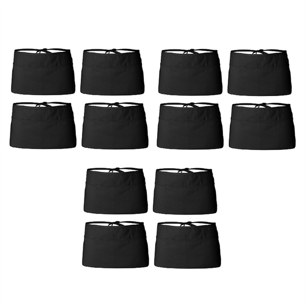 Black Server Waist Aprons Waitress Half Apron Belt Pocket Apron, 12 Pack
