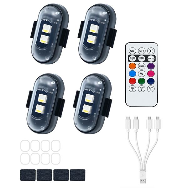 4PCS Wireless LED Lights for Car with Remote Control,8 Colors/Waterproof