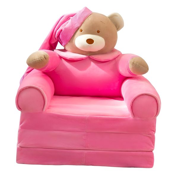 Pink Hat Bear Cartoon Foldable Kids Couch Chair