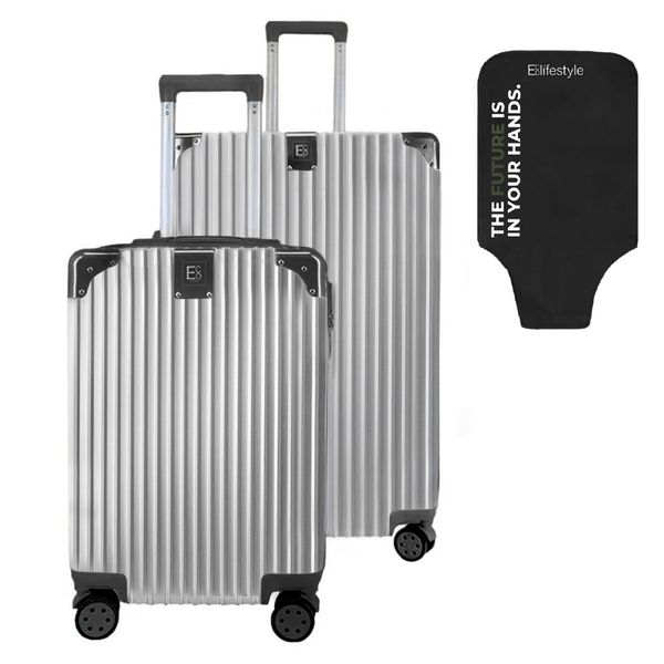 Eco - Luggage 2 Piece Set with Luggage Cover- Berlin Design - Silver and Black