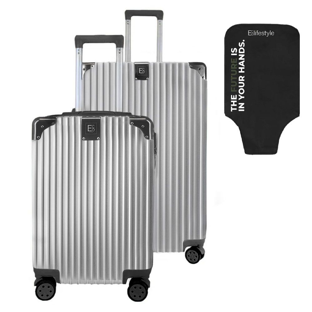 Eco - Luggage 2 Piece Set with Luggage Cover- Berlin Design - Silver and Black