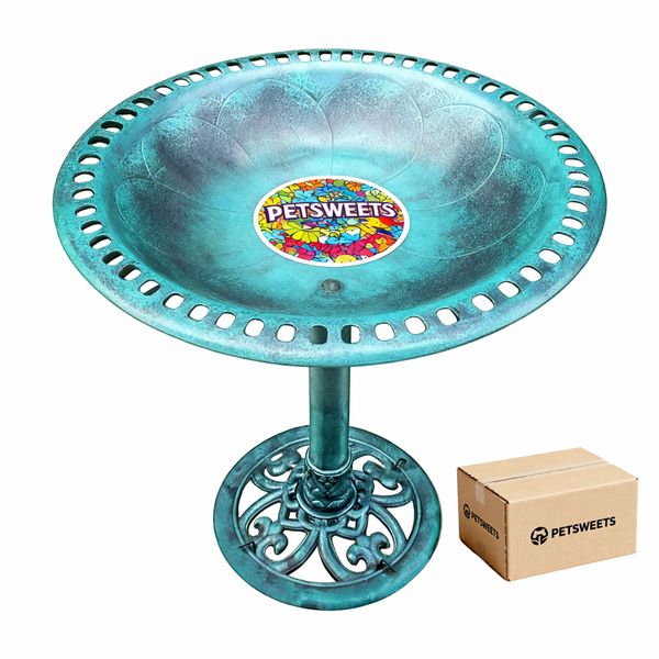 Traditional Ornamental Pedestal Garden Water Bird Bath - Green