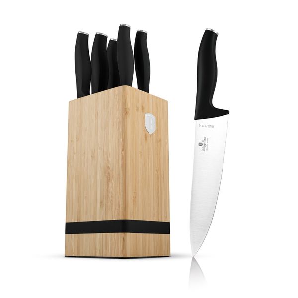 Berlinger Haus 6-Piece Knife Set with Bamboo Stand - Matt Black