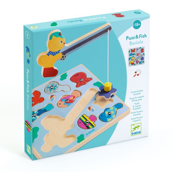 Djeco Puzz &amp; Fish 2-in-1 Wooden Puzzle and Fishing Game - Bariolo