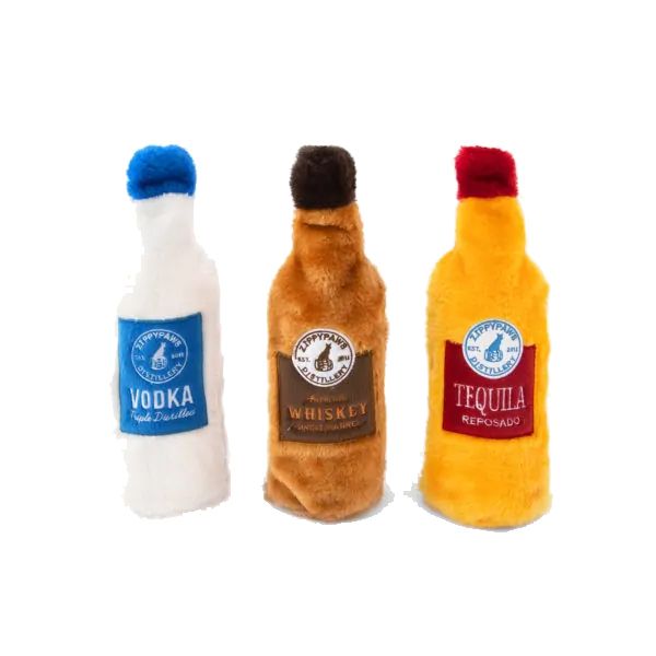 ZippyPaws Happy Hour Crusherz Empty Water Bottle Dog Toy - Spirits (3 Pack)