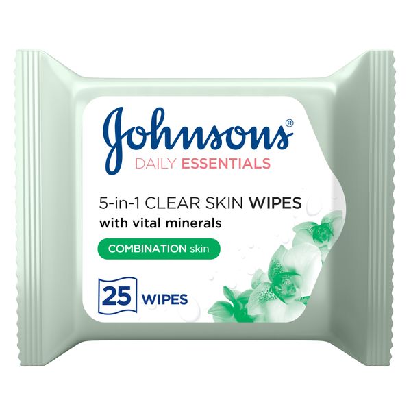 Johnson's Cleansing Face Wipes, Daily Essentials, Pack of 25 Wipes