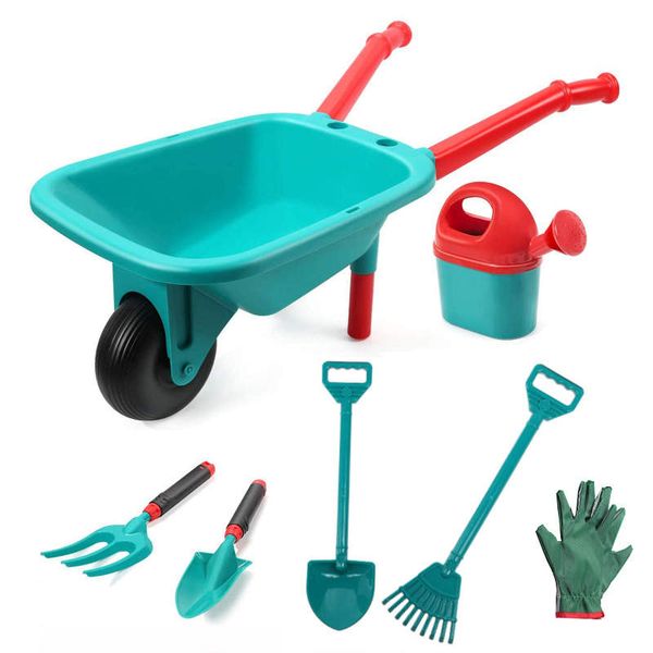 7 PieceKids Garden tool set Outdoor play Wheelbarrow Gloves Shovel Water can