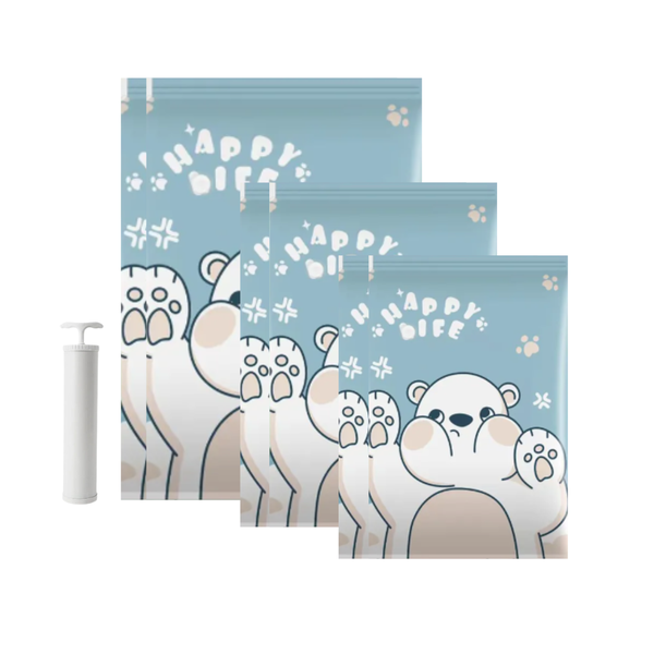 6 Piece Vacuum Storage Bag Pack with Hand Pump - Polar Bear