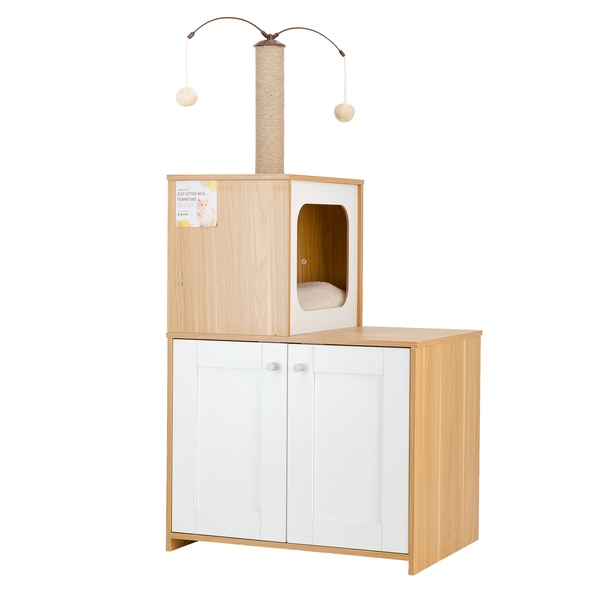 UrbanPets - Cat Litter Box Enclosure with PetWarm Mat Scratching Post