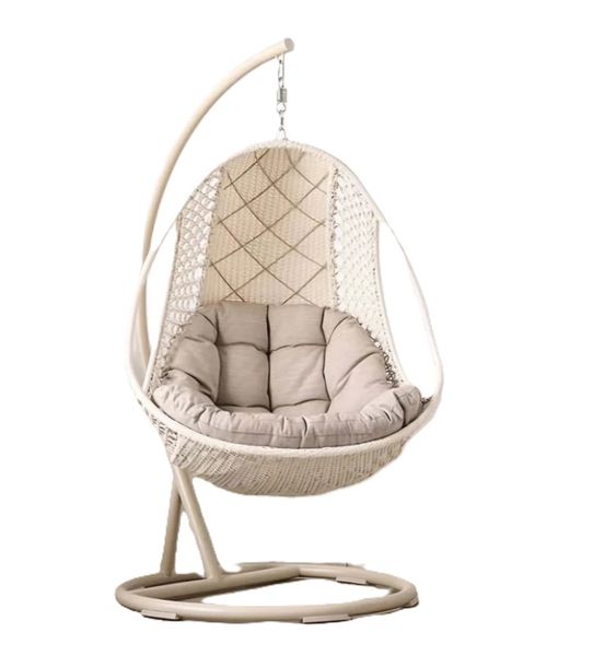 Hanging Egg Chair with Stand - Indoor Rattan Swing Chair with Grey Cushions
