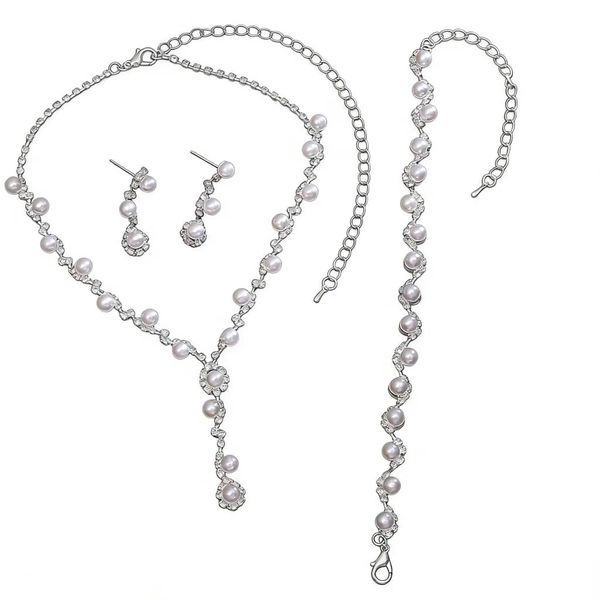 Simulated Pearl Leave Floral Bridal Jewelry Sets, Crystal Wedding Set