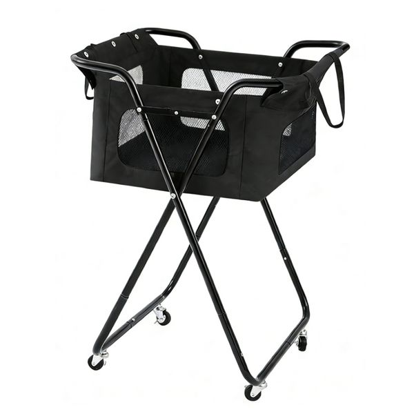 Tennis Ball Hopper Cart Foldable With Wheels Large Capacity Detachable Bag