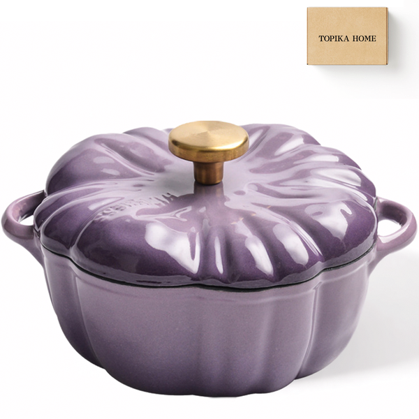 TopikaHome - Cast Iron Pumpkin Dutch Oven Pot with Lid, 2L Casserole 20cm