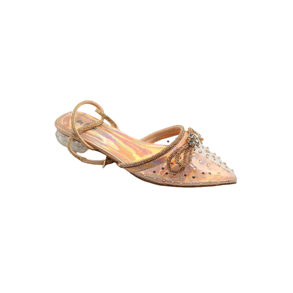 LaMara Paris Alyona 2cm heel bling bow strap perspex flat silver