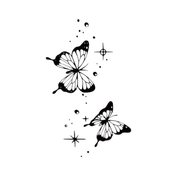 Butterfly Temporary Tattoo With Sparkling Star Accents - Black