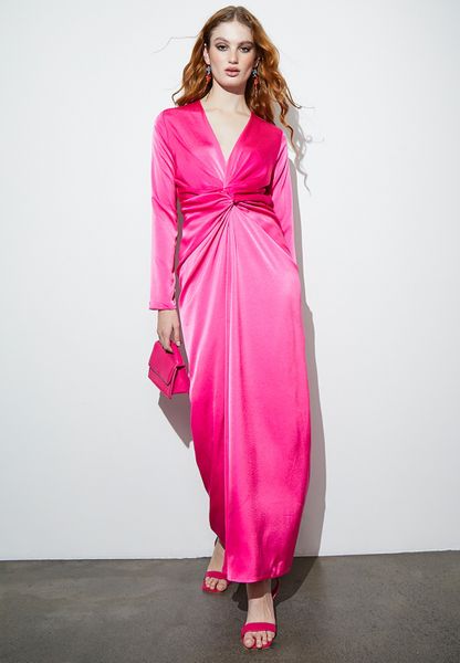 Twist Front Satin Midi Dress