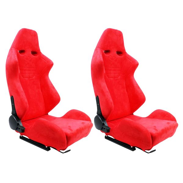 Evo Reclinable Racing Seats with Red Suede Finish - Set