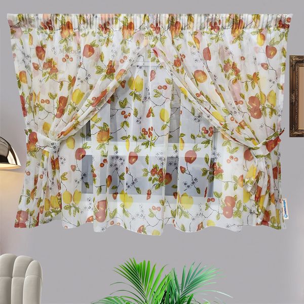 Matoc Designs Café Curtain - Double Layer - Fruit Voile - Taped