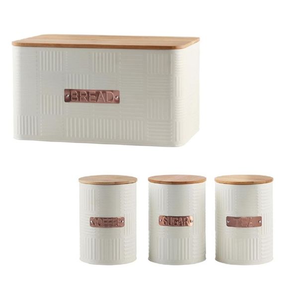 Breadbin Steel Design with Bamboo Lid With Canisters