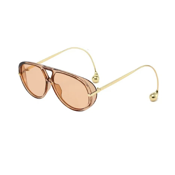 Retro Oversized Aviator Sunglasses with Gold Ball Detail - Brown