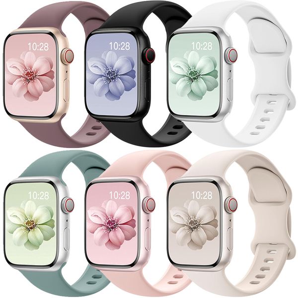 6Pcs Silicone Waterproof Strap Compatible with Apple Watch 42 44 45 46 49mm