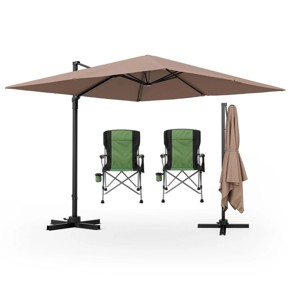 360 Rotation Outdoor Patio Umbrella With 2 Camping Chair Combo