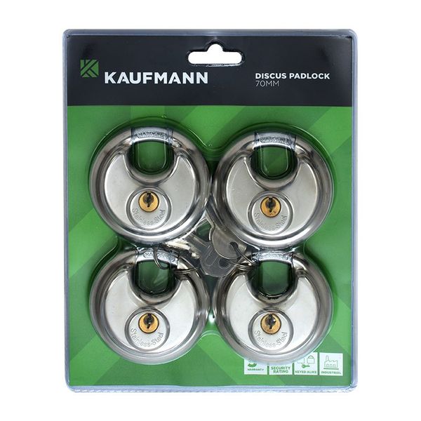 Kaufmann Padlock Discus 70Mm S/Steel (4Pack)
