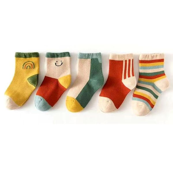 5 Pair Rainbow 100% Cotton Boys Socks