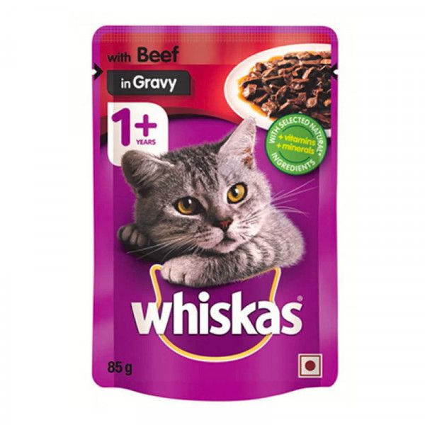 Bulk Pack 48 x Whiskas Cat Food Pouch 85G Beef In Gravy