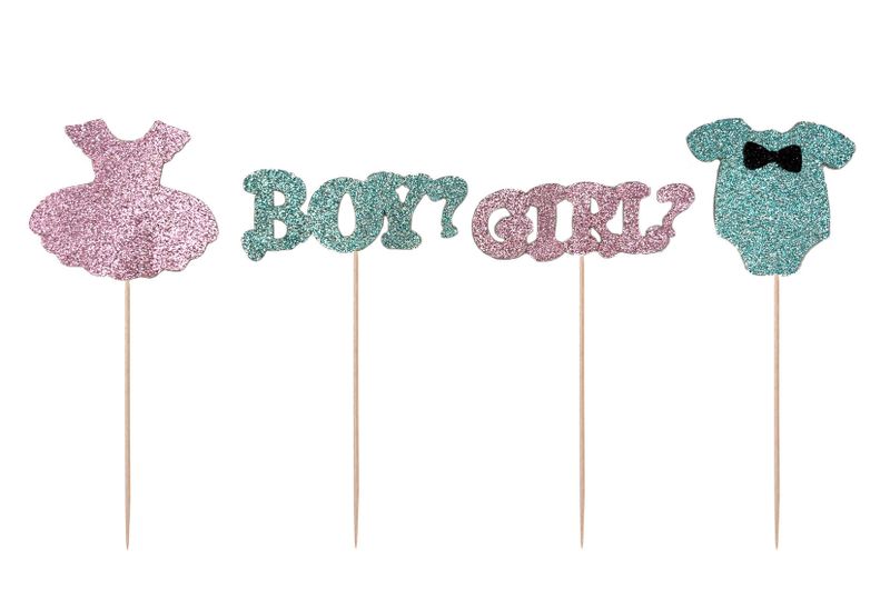 Glitter Boy or Girl Gender Reveal Cupcake Toppers - 12 Toppers