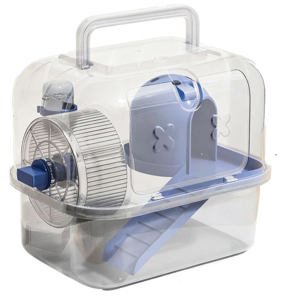 Transparent Portable Hamster Travel Cage with Wheel Small Pet Carrier Box