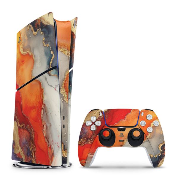 Decal Skin Compatible with PS5 Slim Digital - Vivid Marble Burst Gold (Decal Only)