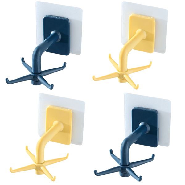Home Self Adhesive Wall Mounted Rotatable Multi Hook Set Of 4 (9x7cm)