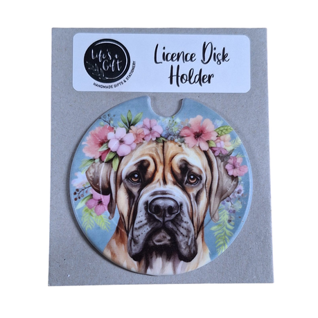 Dog & Flowers Licence Disk Holder - Big & Pretty Bull Mastiff Image