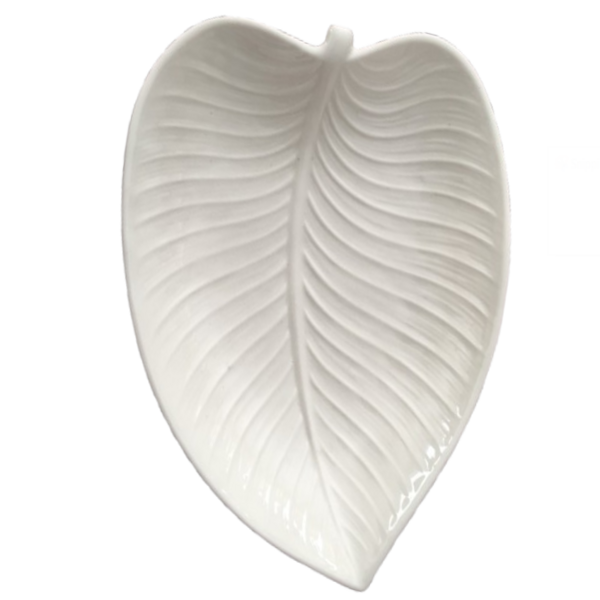 Leaf Shaped White Ceramic Serving Platter