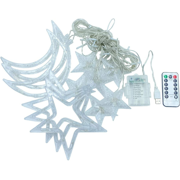 Stellar Lighting Rechargeable USB LED Moon and Star Curtain String Light