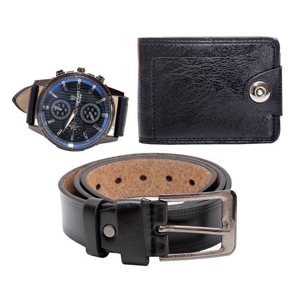 Watch, Wallet &amp; Belt set - Black