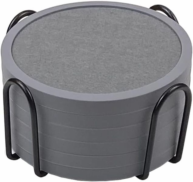 Silicone Drink Coaster Set of 6 with Holder for Bar - Grey