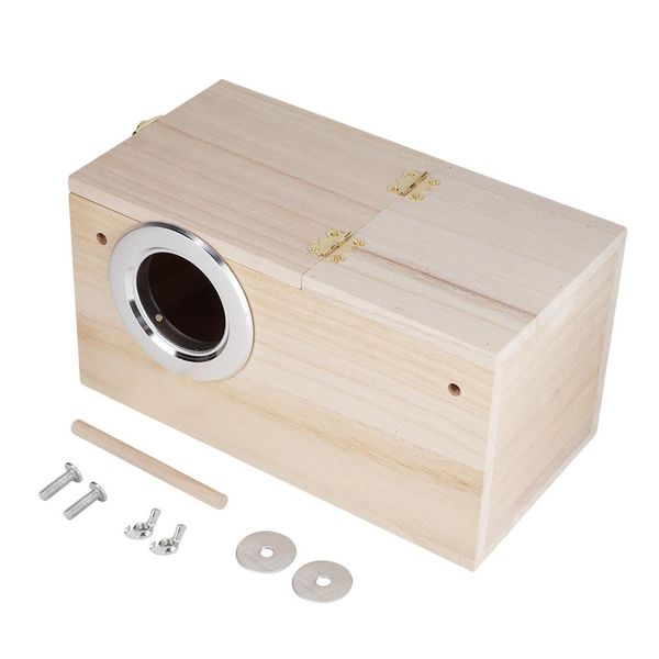 Wooden Bird Nest House Breeding Box with Stand Left Opening 24.5x13x13cm
