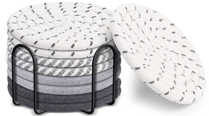 8x Coasters with Holder, 4 Colors Absorbent Coasters, Minimalist Cotton